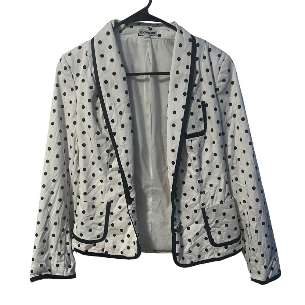 Express Polka Dot Blazer Womens 0 White Black Trim Piping